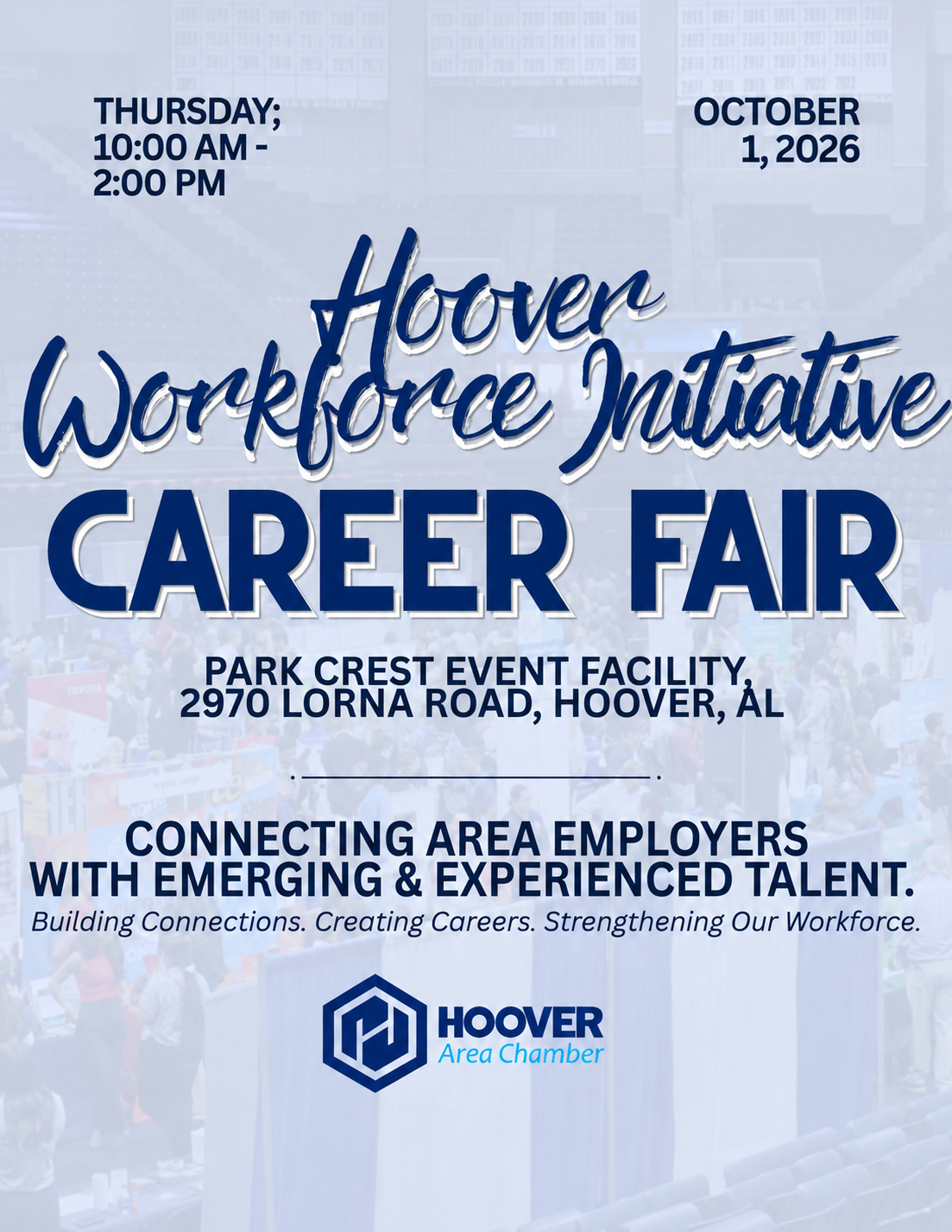 Hoover Workforce Initiative Career Fair flyer: Thursday, October 1, 2026, Park Crest Event Facility, Hoover, Alabama